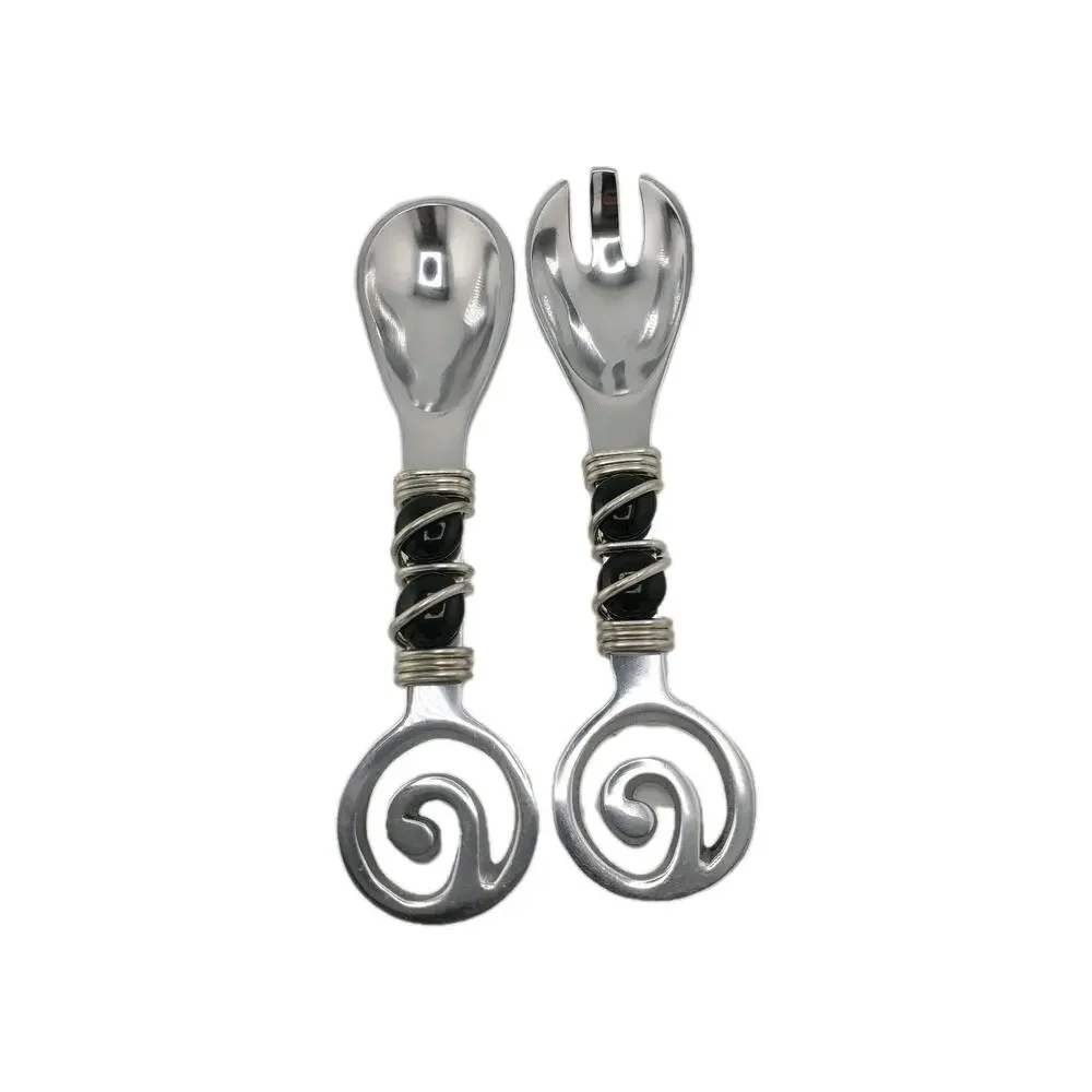 Flatter Your Platter Serving Pewter & Jeweled Utincles Spoon & Fork Silver Black